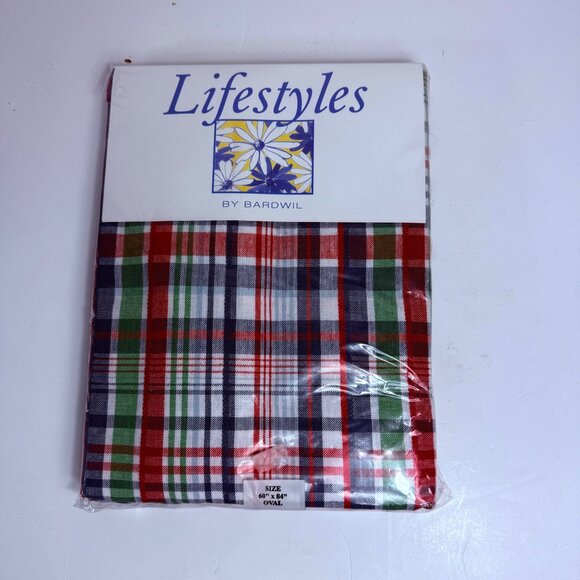 Bardwil Oval Tablecloth Vintage Plaid 60" X 84" Nantucket  Kitchen Table - Picture 7 of 9